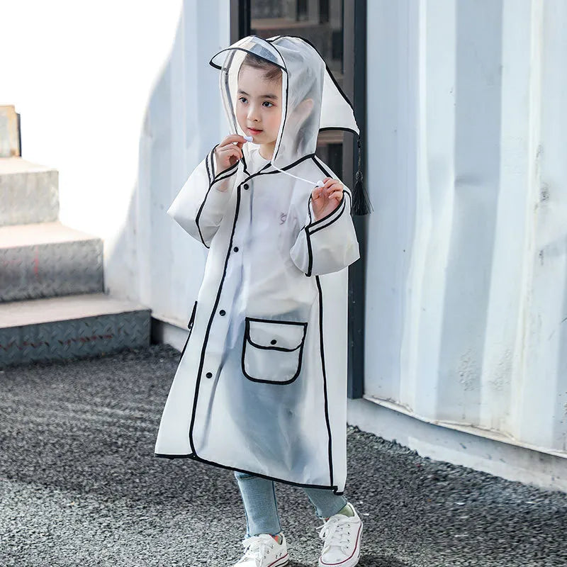 Capa de chuva infantil com porta mochila escolar