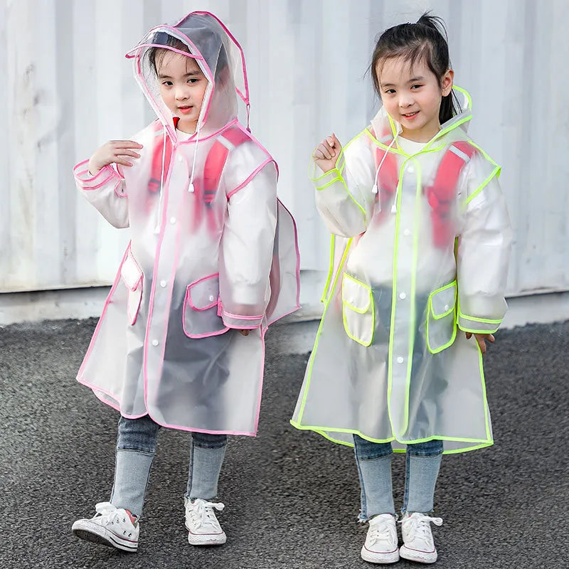 Capa de chuva infantil com porta mochila escolar